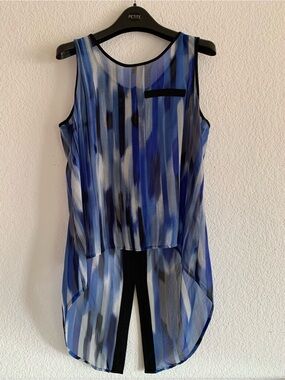 BCX Blue Multi-Striped High-Low Tank Top